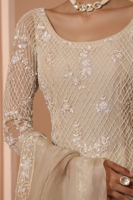 Shop Saisha Ivory Net, Silk Sequins, Beads, Checkered Embellished Kurta Sharara Set Online at Aza Fashions Shop_Saisha_Ivory Net, Silk Sequins, Beads, Checkered Embellished Kurta Sharara Set _Online_at_Aza_Fashions