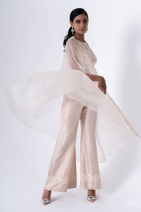 Saisha Floral Embroidered Jacket Flared Pant Set 