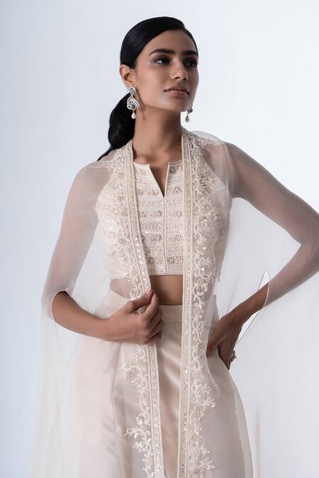 Saisha Ivory Silk, Organza Sequins, Beads, Embroidery Floral Jacket Flared Pant Set Online at Aza Fashions Saisha_Ivory Silk, Organza Sequins, Beads, Embroidery Floral Jacket Flared Pant Set _Online_at_Aza_Fashions