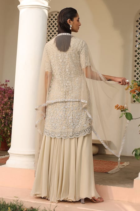 Saisha Scallop Embroidered Peplum Kurta Sharara Set 