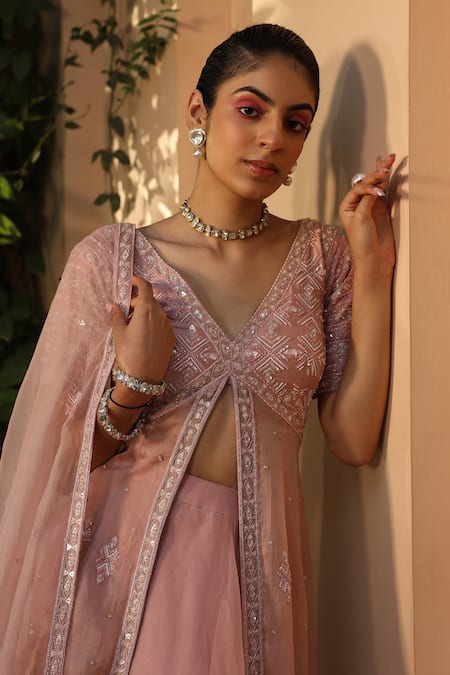 Shop Saisha Ivory Satin, Organza Sequins, Cut Work Checkered Embroidered Jacket Lehenga Set Online at Aza Fashions Shop_Saisha_Ivory Satin, Organza Sequins, Cut Work Checkered Embroidered Jacket Lehenga Set _Online_at_Aza_Fashions