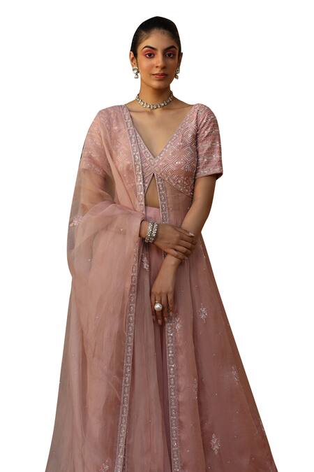 Saisha Purple Organza Beads, Sequins, Cut Checkered Embroidered Anarkali Lehenga Set Online at Aza Fashions Saisha_Purple Organza Beads, Sequins, Cut Checkered Embroidered Anarkali Lehenga Set _Online_at_Aza_Fashions