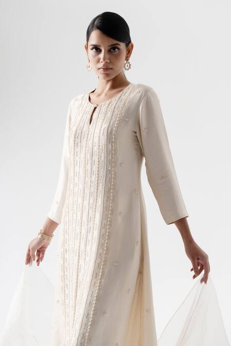Saisha Ivory Organza, Silk Sequins, Crystals, Beads Round Embroidered Kurta Pant Set Online at Aza Fashions Saisha_Ivory Organza, Silk Sequins, Crystals, Beads Round Embroidered Kurta Pant Set _Online_at_Aza_Fashions