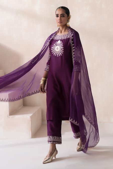 Buy Saisha Purple Organza, Chanderi Embroidery, Floral Mandala Butti Kurta Pant Set Online at Aza Fashions Buy_Saisha_Purple Organza, Chanderi Embroidery, Floral Mandala Butti Kurta Pant Set _Online_at_Aza_Fashions
