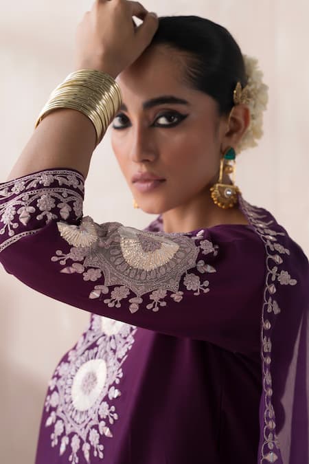 Shop Saisha Purple Organza, Chanderi Embroidery, Floral Mandala Butti Kurta Pant Set Online at Aza Fashions Shop_Saisha_Purple Organza, Chanderi Embroidery, Floral Mandala Butti Kurta Pant Set _Online_at_Aza_Fashions