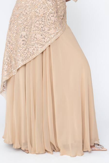 Buy Saisha Beige Net, Georgette Embroidery, Sequins Round Neck Floral Kurta With Sharara Online at Aza Fashions Buy_Saisha_Beige Net, Georgette Embroidery, Sequins Round Neck Floral Kurta With Sharara _Online_at_Aza_Fashions