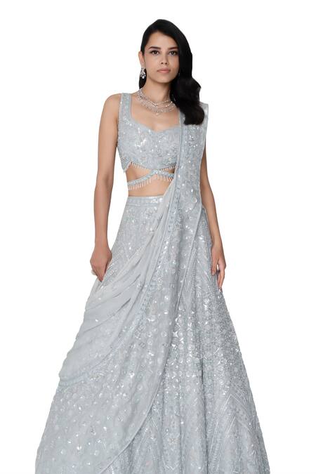 Buy Saisha Blue Organza, Silk Beads, Embroidery, Sequins Polo Floral Bloom Lehenga Set Online at Aza Fashions Buy_Saisha_Blue Organza, Silk Beads, Embroidery, Sequins Polo Floral Bloom Lehenga Set _Online_at_Aza_Fashions