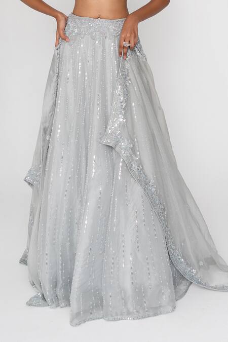 Saisha Blue Organza, Silk Sequins, Embroidery, Beads Round Neck Lehenga Set Online at Aza Fashions Saisha_Blue Organza, Silk Sequins, Embroidery, Beads Round Neck Lehenga Set _Online_at_Aza_Fashions