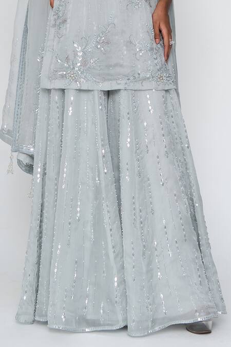 Saisha Blue Organza, Silk Sequins, Embroidery Round Floral Sheer Kurta Sharara Set Online at Aza Fashions Saisha_Blue Organza, Silk Sequins, Embroidery Round Floral Sheer Kurta Sharara Set _Online_at_Aza_Fashions
