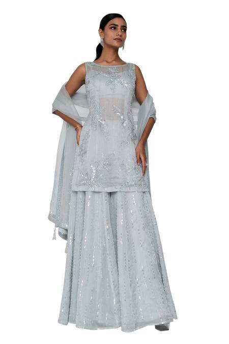 Buy Saisha Blue Organza, Silk Sequins, Embroidery Round Floral Sheer Kurta Sharara Set Online at Aza Fashions Buy_Saisha_Blue Organza, Silk Sequins, Embroidery Round Floral Sheer Kurta Sharara Set _Online_at_Aza_Fashions