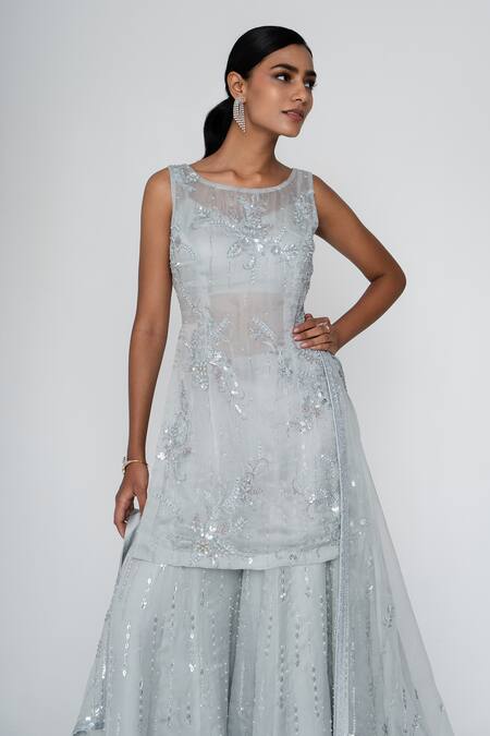 Shop Saisha Blue Organza, Silk Sequins, Embroidery Round Floral Sheer Kurta Sharara Set Online at Aza Fashions Shop_Saisha_Blue Organza, Silk Sequins, Embroidery Round Floral Sheer Kurta Sharara Set _Online_at_Aza_Fashions