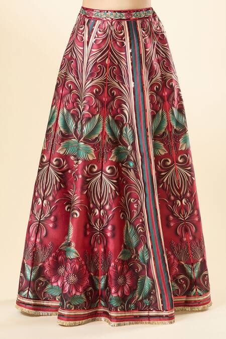 Shop_Samyukta Singhania_Multi Color Lycra, Silk, Georgette Embroidery Tropical Print Lehenga Set_Online_at_Aza_Fashions