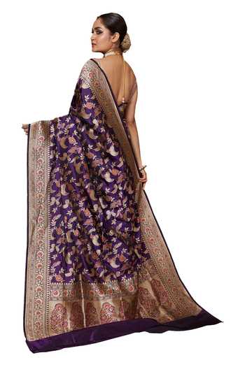 Vishwa By Pinki Sinha_Purple Silk, Brocade Embroidery Garden Woven Saree With Running Blouse_at_Aza_Fashions