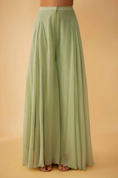 1999ad By Amita & Deepak_Green Chanderi Embroidery, Zari V-neck Kurta Sharara Set _Online_at_Aza_Fashions