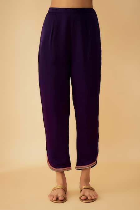 1999ad By Amita & Deepak_Purple Satin, Organza Tassels, Embroidery V-neck Kurta And Pant Set _Online_at_Aza_Fashions