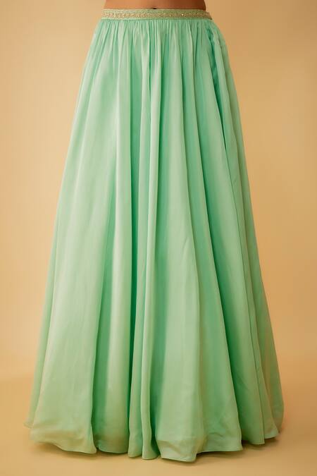 1999ad By Amita & Deepak_Green Organza Sequins, Embroidery V-neck Jacket Lehenga Set _at_Aza_Fashions