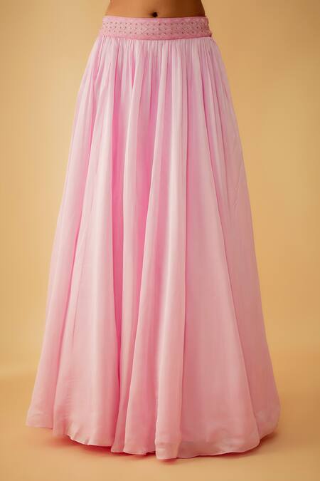 Buy_1999ad By Amita & Deepak_Pink Satin, Organza Cut Work Turtle Neck, Cutdana Embroidered Jacket Lehenga Set 