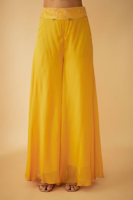 1999ad By Amita & Deepak_Yellow Organza Zari, Cut Work Square Neck, Open Embroidered Jacket Sharara Set _Online_at_Aza_Fashions