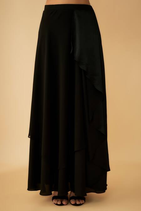 1999ad By Amita & Deepak_Black Satin Cut Work Round Neck Embroidered Jacket Skirt Set _at_Aza_Fashions