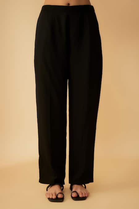 Shop_1999ad By Amita & Deepak_Black Georgette Beads, Cut Work Split V-neck Pant Set With Embellished Belt _Online_at_Aza_Fashions