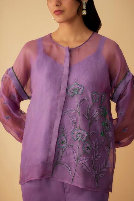 Buy 1999ad By Amita & Deepak Purple Organza Embroidery Round Neck Shirt Pant Set Online at Aza Fashions Buy_1999ad By Amita & Deepak_Purple Organza Embroidery Round Neck Shirt Pant Set _Online_at_Aza_Fashions