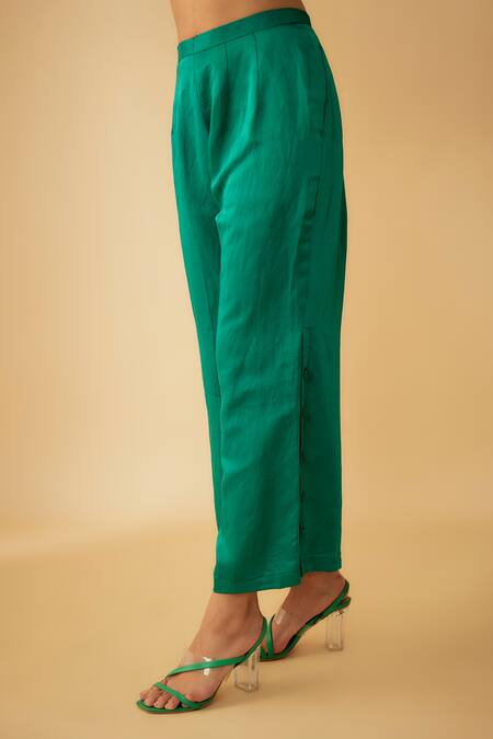 Buy_1999ad By Amita & Deepak_Green Organza Cut Work Shawl Neck Cutdana Embroidered Shirt And Pant Set _Online_at_Aza_Fashions