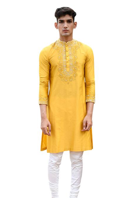 Buy House Of Koa Yellow Chanderi, Cotton Pearls, Embroidery Kurta Set Buy_House Of Koa_Yellow Chanderi, Cotton Pearls, Embroidery Kurta Set