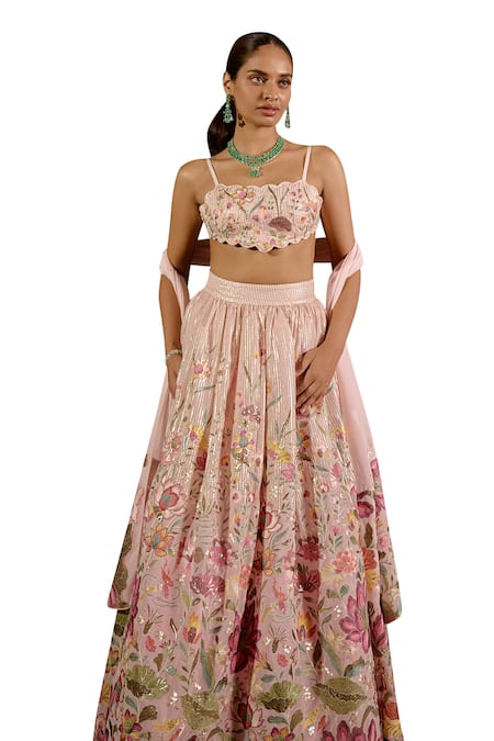SAANJH BY LEA Pink Georgette Embroidery, Sequins Square Neck Ahaana Florence Lehenga Set Online at Aza Fashions SAANJH BY LEA_Pink Georgette Embroidery, Sequins Square Neck Ahaana Florence Lehenga Set _Online_at_Aza_Fashions