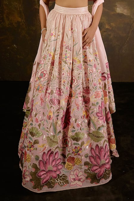 Buy SAANJH BY LEA Pink Georgette Embroidery, Sequins Square Neck Ahaana Florence Lehenga Set Online at Aza Fashions Buy_SAANJH BY LEA_Pink Georgette Embroidery, Sequins Square Neck Ahaana Florence Lehenga Set _Online_at_Aza_Fashions