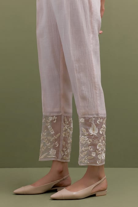 Anantaa By Roohi Pink Chanderi Sequins, Embroidery Scoop Neck Floral Resham Kurta With Pant Online at Aza Fashions Anantaa By Roohi_Pink Chanderi Sequins, Embroidery Scoop Neck Floral Resham Kurta With Pant _Online_at_Aza_Fashions