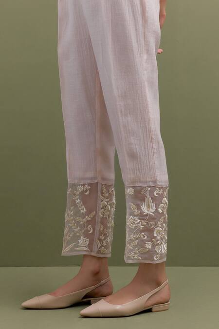 Anantaa By Roohi Pink Chanderi, Cotton Cut Work, Sequins, Floral Resham Kurta Pant Set Online at Aza Fashions Anantaa By Roohi_Pink Chanderi, Cotton Cut Work, Sequins, Floral Resham Kurta Pant Set _Online_at_Aza_Fashions