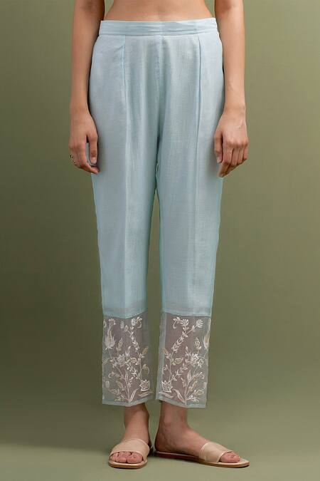 Anantaa By Roohi Blue Chanderi Embroidery, Sequins V-neck Floral Patchwork Kurta Pant Set Online at Aza Fashions Anantaa By Roohi_Blue Chanderi Embroidery, Sequins V-neck Floral Patchwork Kurta Pant Set _Online_at_Aza_Fashions