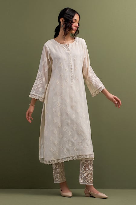 Anantaa by Roohi Floral Butta Embroidered Kurta With Pant 