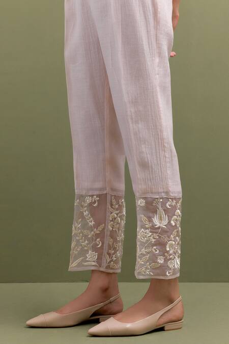 Buy_Anantaa By Roohi_Pink Chanderi Embroidery, Sequins Collared Flora Butta Kurta Pant Set _Online_at_Aza_Fashions