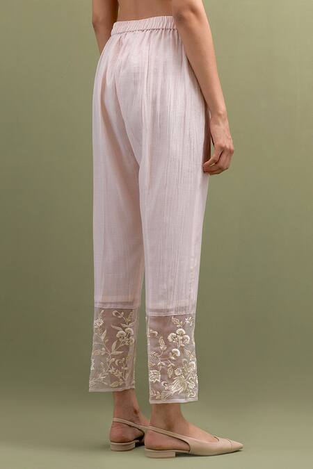 Shop_Anantaa By Roohi_Pink Chanderi Embroidery, Sequins Collared Flora Butta Kurta Pant Set _Online_at_Aza_Fashions