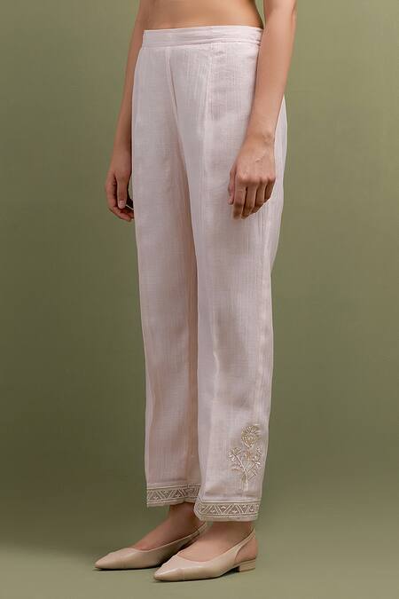 Anantaa By Roohi_Pink Chanderi Embroidery Resham High Low Kurta With Pant _Online_at_Aza_Fashions