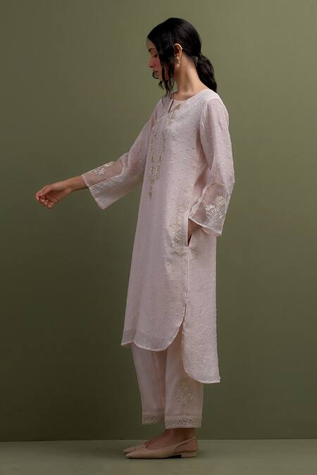 Buy_Anantaa By Roohi_Pink Chanderi Embroidery Resham High Low Kurta With Pant _Online_at_Aza_Fashions