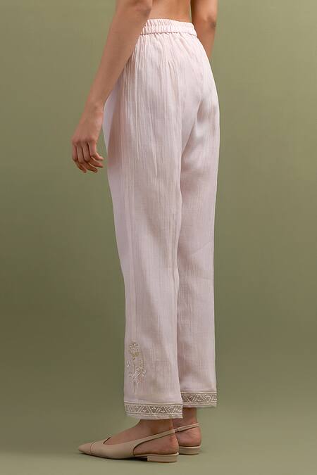 Buy_Anantaa By Roohi_Pink Chanderi, Cotton, Organza Embroidery, Resham High Low Kurta Pant Set _Online_at_Aza_Fashions