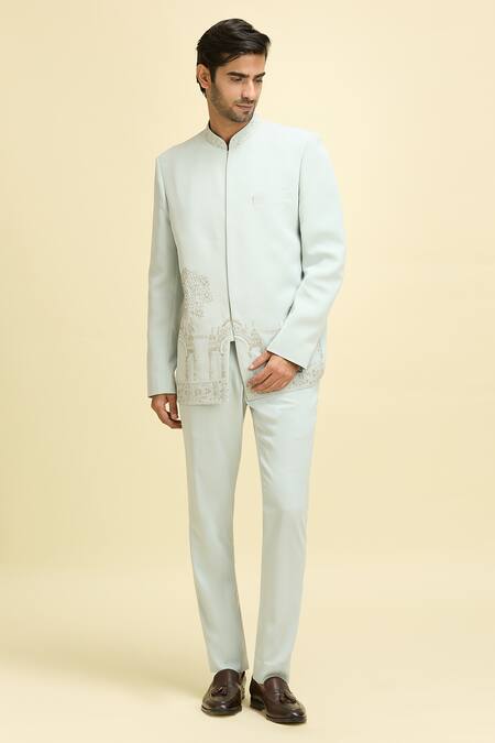 Buy Arihant Rai Sinha Blue Silk, Viscose Sequins, Embroidery Floral Bandhgala And Pant Set Online at Aza Fashions Buy_Arihant Rai Sinha_Blue Silk, Viscose Sequins, Embroidery Floral Bandhgala And Pant Set_Online_at_Aza_Fashions