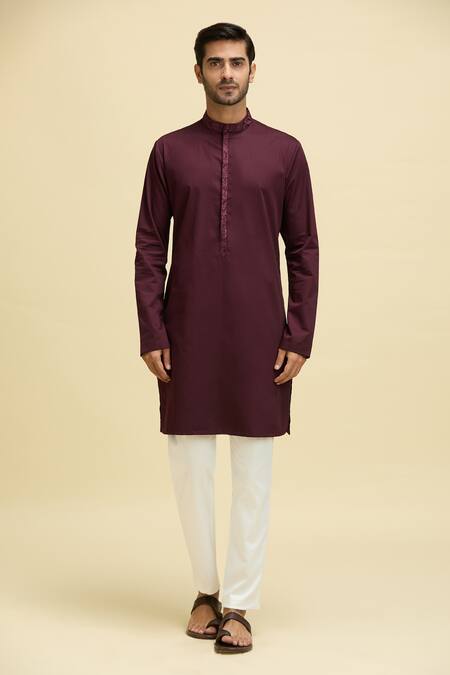 Arihant Rai Sinha_Maroon Silk, Viscose Embroidery Nehru Jacket And Kurta Set_Online_at_Aza_Fashions