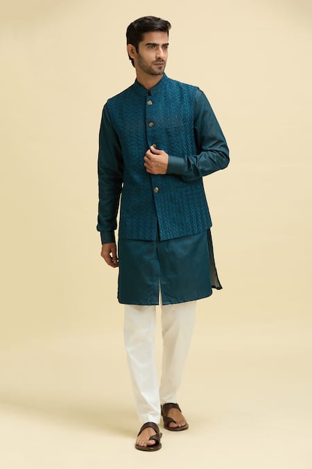 Aryavir Malhotra Geometric Embroidered Nehru Jacket With Kurta 