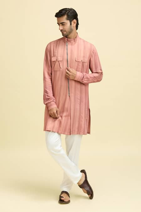 Aryavir Malhotra Striped Zipper Kurta 