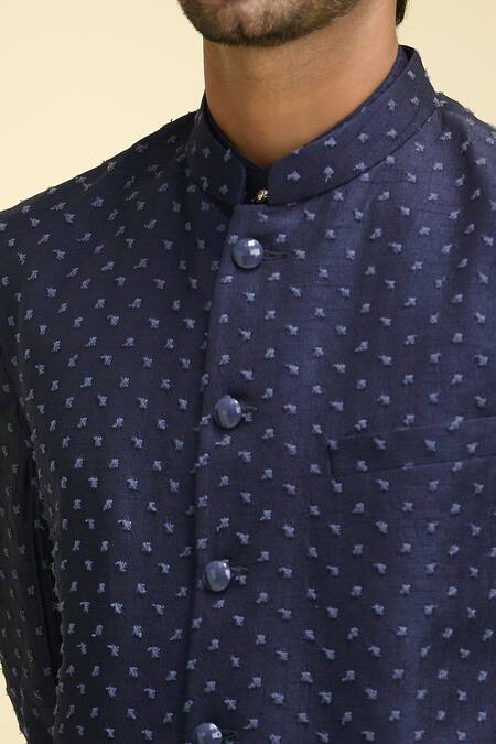 Arihant Rai Sinha Blue Silk, Viscose Embroidery Thread Nehru Jacket Set Online at Aza Fashions Arihant Rai Sinha_Blue Silk, Viscose Embroidery Thread Nehru Jacket Set_Online_at_Aza_Fashions