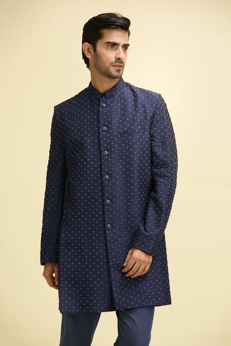 Arihant Rai Sinha Blue Silk, Viscose Embroidery Thread Nehru Jacket Set at Aza Fashions Arihant Rai Sinha_Blue Silk, Viscose Embroidery Thread Nehru Jacket Set_at_Aza_Fashions