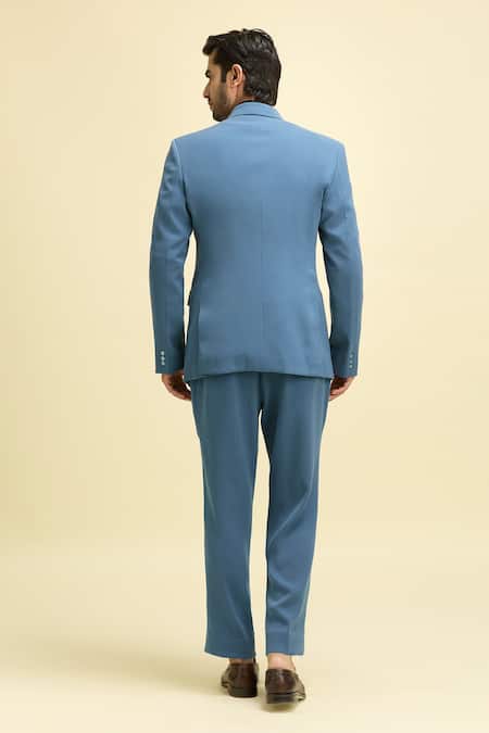 Shop_Arihant Rai Sinha_Blue Silk, Viscose Asymmetric Suit Set_at_Aza_Fashions