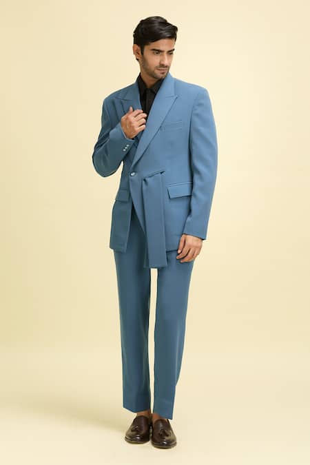 Buy_Arihant Rai Sinha_Blue Silk, Viscose Asymmetric Suit Set_Online_at_Aza_Fashions