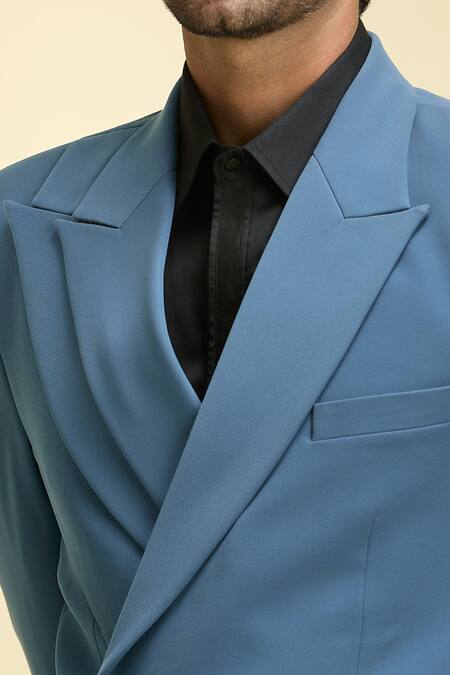 Arihant Rai Sinha_Blue Silk, Viscose Asymmetric Suit Set_at_Aza_Fashions