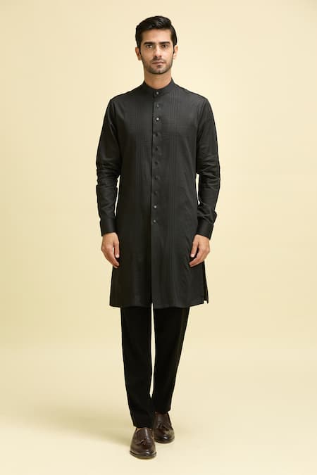 Arihant Rai Sinha_Black Silk, Viscose Mirrors Embroidered Nehru Jacket And Kurta _Online_at_Aza_Fashions