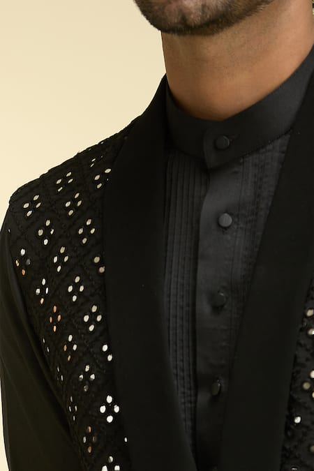 Buy_Arihant Rai Sinha_Black Silk, Viscose Mirrors Embroidered Nehru Jacket And Kurta _Online_at_Aza_Fashions
