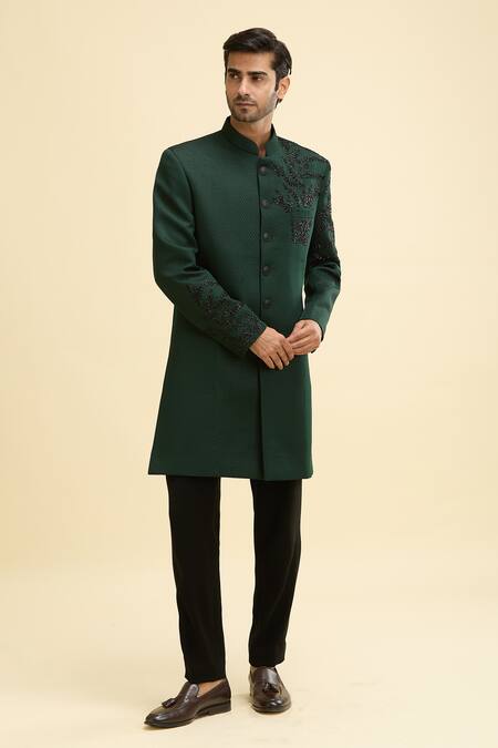Buy Arihant Rai Sinha Green Silk, Viscose Embroidery Floral Vine Sherwani Online at Aza Fashions Buy_Arihant Rai Sinha_Green Silk, Viscose Embroidery Floral Vine Sherwani_Online_at_Aza_Fashions